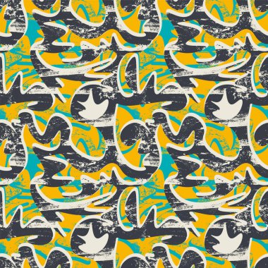 Dalga şekilleri ve grunge noktalarıyla kusursuz renkli sanat eserleri.