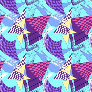 Geometri elemanları ve grunge çizgileri ile soyut ilüzyon deseni