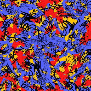 Karmaşık şekilleri ve çizgileri olan renkli, soyut, pürüzsüz bir şablon.