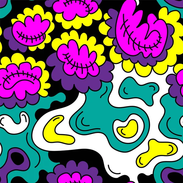 Abstract Uniek Kleurrijk Patroon Met Handgetekende Bloemen — Stockvector