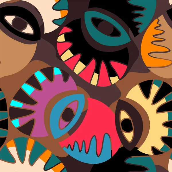 Абстрактный Необычный Психоделический Красочный Бесшовный Рисунок Хаотичными Глазами — стоковый вектор