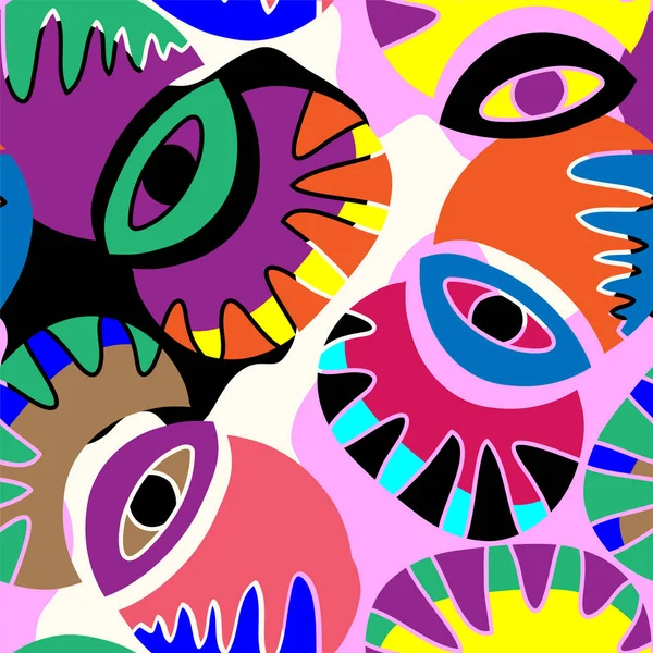 Абстрактный Необычный Психоделический Красочный Бесшовный Рисунок Хаотичными Глазами — стоковый вектор