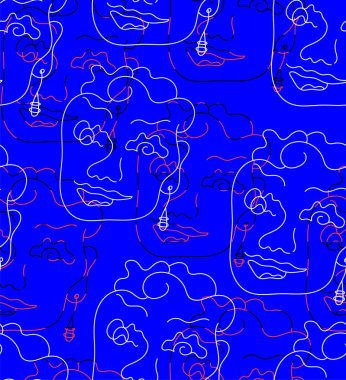 Elle çizilmiş soyut yüzlerle kusursuz desen