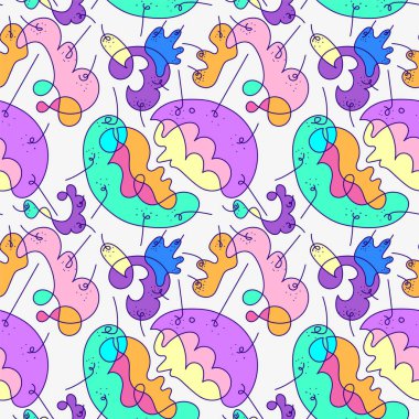 Rengarenk el çizimi elementleri olan soyut vektör sürreal dikişsiz desen