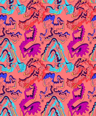 El çizimi desenleri olan soyut psikedelik, pürüzsüz renkli sanat eserleri