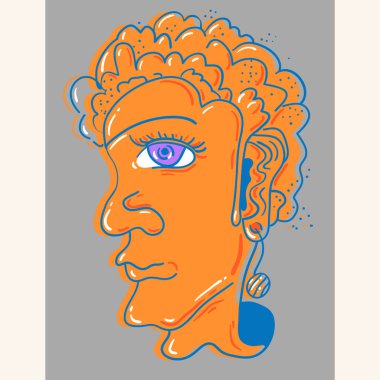 İnsan ruhani yüzüne sahip psikedelik benzersiz bir tasvir.