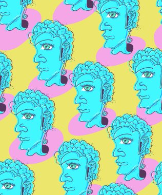 Psikedelik desenli, insan ruhani yüzlü kusursuz bir desen. Kumaş için resim