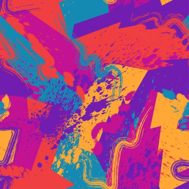 Kavisli elementlerle kusursuz soyut şehir geometrik deseni, grunge sıçramaları