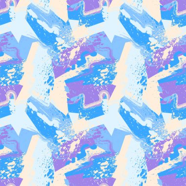 Kavisli elementlerle kusursuz soyut şehir geometrik deseni, grunge sıçramaları