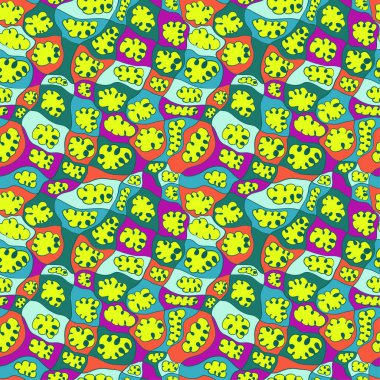 Elle çizilmiş renkli bulutlar ve hücrelerle kusursuz vektör deseni 