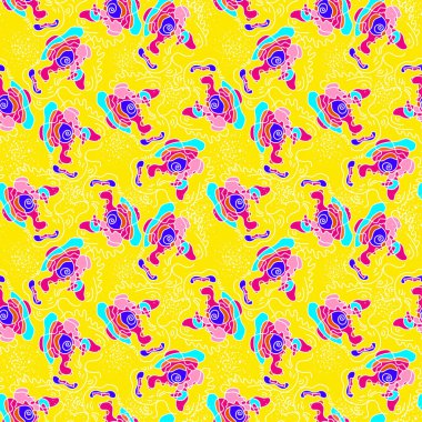 El çizimi renkli psikedelik desenli kusursuz vektör arkaplanı