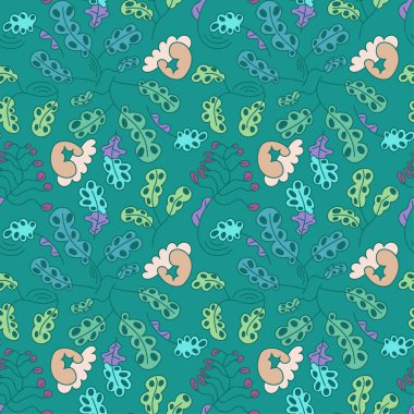 El çizimi renkli psikedelik desenli kusursuz vektör arkaplanı