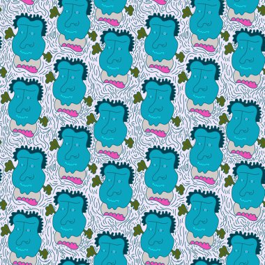 Kaotik tekrar eden soyut insan yüzleri olan eşsiz kusursuz arkaplan.