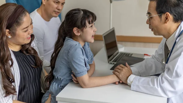 Girl Gets Good Care Male Doctor Holding His Hand Feeling — Stock Photo, Image