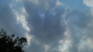 Blue sky white clouds. Puffy fluffy white clouds. Cumulus cloud cloudscape timelapse. Summer blue sky time lapse. Nature weather blue sky. White clouds background