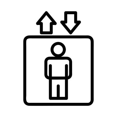 Beyaz Arkaplanda izole edilmiş, konaklama ve otel simgeleri koleksiyonundan Asansör Vektör simgesi, taslak biçimi.