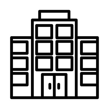 Otel Vektörü simgesi, Taslak biçimi, konaklama ve otel simgeleri koleksiyonundan, Beyaz Arkaplanda izole.