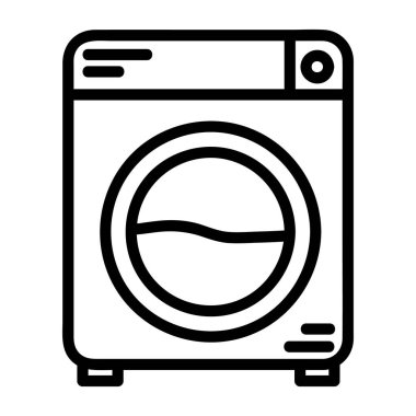Çamaşır Makinesi, Taslak Stili, konaklama ve otel simgeleri koleksiyonundan, Beyaz Arkaplanda izole.