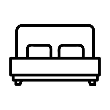 Yatak Vektörü simgesi, Taslak biçim, konaklama ve otel simgeleri koleksiyonundan, Beyaz Arkaplanda izole.