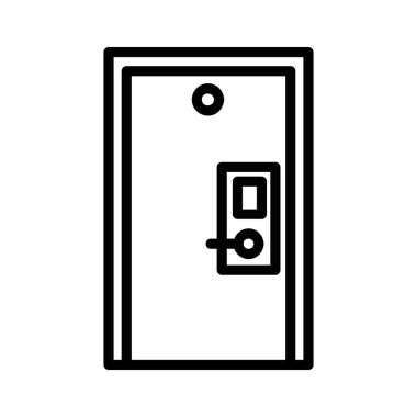 Beyaz Arkaplanda izole edilmiş konaklama ve otel simgeleri koleksiyonundan Kapı Vektörü simgesi, taslak biçimi.