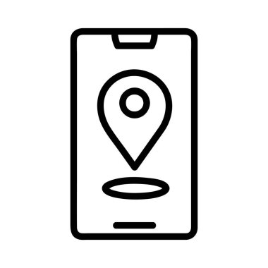 GPS Vektör simgesi, Taslak biçim, konaklama ve otel simgeleri koleksiyonundan, Beyaz Arkaplanda izole.