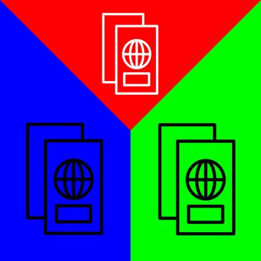 Pasaport Vektörü simgesi, özet biçimi, Kırmızı, Mavi ve Yeşil Arkaplanda izole.