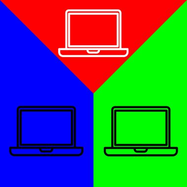 Laptop Vektör simgesi, özet biçimi, Kırmızı, Mavi ve Yeşil Arkaplanda izole.