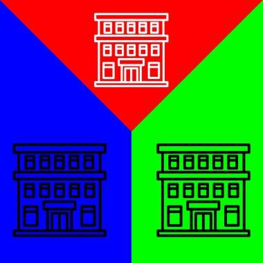 Otel Vektörü simgesi, özet biçimi, Kırmızı, Mavi ve Yeşil Arkaplanda izole.