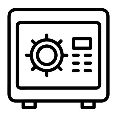 Güvenli Kutu Vektörü Simgesi, Satır biçimi, muhasebe simgeleri koleksiyonundan, beyaz arkaplanda izole edilmiş.