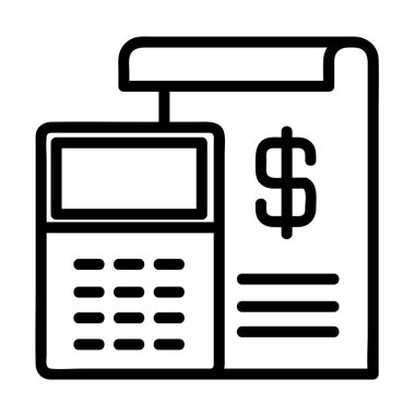 Hesaplayıcı Vektör Simgesi, Satır biçimi, muhasebe simgeleri koleksiyonundan, beyaz arkaplanda izole edilmiş.