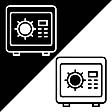 Güvenli Kutu Vektörü Simgesi, Satır biçimi, Siyah ve Beyaz Arkaplanda izole.