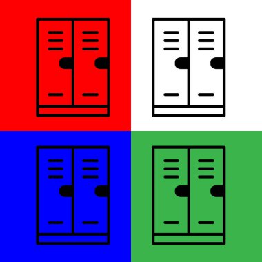 Dolaplar Vektör Simgesi, Satır biçimi, muhasebe simgeleri koleksiyonundan, beyaz, yeşil, mavi ve kırmızı arkaplanda izole edilmiş.