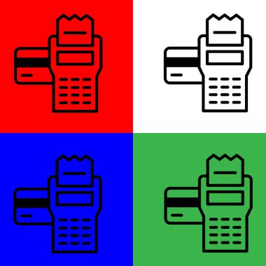 Pos Terminal Vektör Simgesi, Doğrusal biçim, muhasebe simgeleri koleksiyonundan, beyaz, yeşil, mavi ve kırmızı arkaplanda izole edilmiş.