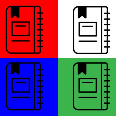 Not Defteri Vektörü Simgesi, Satır biçimi, muhasebe simgeleri koleksiyonundan, beyaz, yeşil, mavi ve kırmızı arkaplanda izole edilmiş.