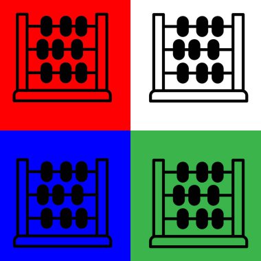 Abaküs Vektör Simgesi, Lineal biçimi, muhasebe simgeleri koleksiyonundan, beyaz, yeşil, mavi ve kırmızı arkaplanda izole edilmiş.