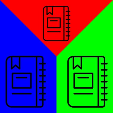 Not Defteri Vektörü Simgesi, Satır biçimi, muhasebe simgeleri koleksiyonundan, Yeşil, Mavi ve Kırmızı Arkaplanda izole edilmiş.