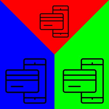 Ödeme Vektörü Simgesi, Satır biçimi, muhasebe simgeleri koleksiyonundan, Yeşil, Mavi ve Kırmızı Arkaplanda izole.