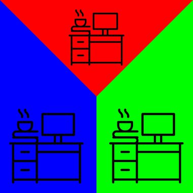 Masa Vektörü Simgesi, Satır biçimi, muhasebe simgeleri koleksiyonundan, Yeşil, Mavi ve Kırmızı Arkaplanda izole.