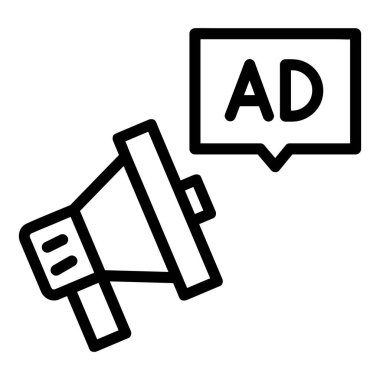 Reklam simgeleri koleksiyonundan Megafon Vektör Simgesi, Taslak biçim simgesi, beyaz arkaplanda izole edilmiş.