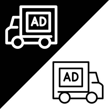 Kamyon Vektörü Simgesi, Tanıtım simgeleri koleksiyonundan özet biçimi simgesi, Siyah ve beyaz arkaplanda izole edilmiş.