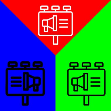 Reklam simgeleri koleksiyonundan Billboard Vektör Simgesi, Taslak biçim simgesi, Kırmızı Mavi ve Yeşil Arkaplanda izole.