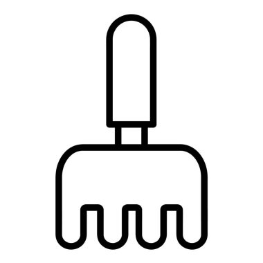 Tarım simgeleri koleksiyonundan tırmık veya mini tırmık vektör simgesi, doğrusal biçim simgesi, beyaz arkaplanda izole edilmiş.