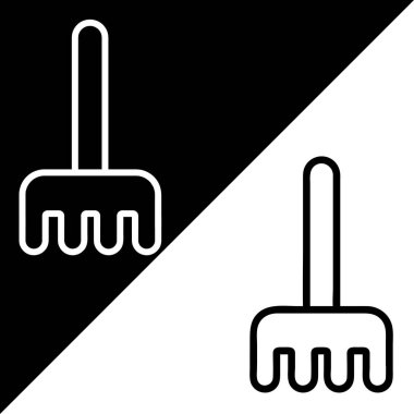 Tarım simgeleri koleksiyonundan Rake Vektör Simgesi, Doğrusal biçim simgesi, Siyah ve Beyaz Arkaplanda izole.