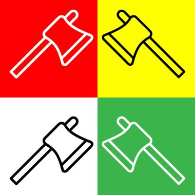 Axe Vektör Simgesi, Tarım simgeleri koleksiyonundan Doğrusal biçim simgesi, Kırmızı, Sarı, Beyaz ve Yeşil Arkaplanda izole.