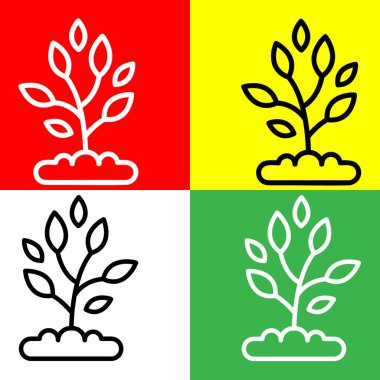 Bitki Vektörü Simgesi, Tarım simgeleri koleksiyonundan doğrusal simge, Kırmızı, Sarı, Beyaz ve Yeşil Arkaplanda izole.