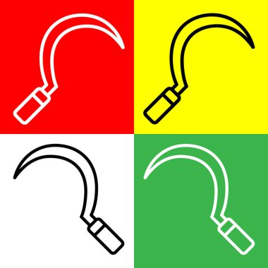 Orak Vektör Simgesi, Tarım simgeleri koleksiyonundan doğrusal simge, Kırmızı, Sarı, Beyaz ve Yeşil Arkaplanda izole edilmiş.