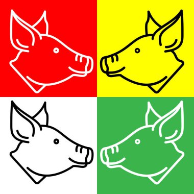 Domuz Vektörü Simgesi, Doğrusal biçim simgesi, Hayvan Başı simgeleri koleksiyonundan, Kırmızı, Sarı, Beyaz ve Yeşil Arkaplanda izole edilmiş.