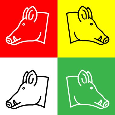 Vahşi Domuz Vektör Simgesi, Doğrusal biçim simgesi, Hayvan Başı simgeleri koleksiyonundan, Kırmızı, Sarı, Beyaz ve Yeşil Arkaplanda izole edilmiş.