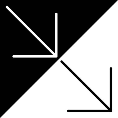 Sağ alt köşedeki ok vektörü simgesi, Doğrusal biçim simgesi, Arrows Chevons and Directions simgeleri koleksiyonundan, Siyah ve beyaz arkaplanda izole edilmiş.