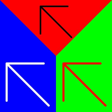 Üst Sol Ok Köşesi Vektör Simgesi, Doğrusal biçim simgesi, Arrows Chevons and Directions simgeleri koleksiyonundan, Kırmızı, Mavi ve Yeşil Arkaplanda izole edilmiş.